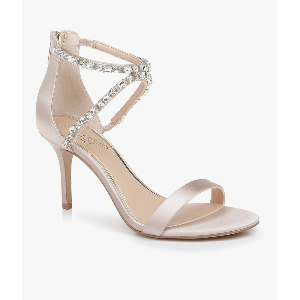 Badgley Mischka Satin Rhinestone Heels‎ 6.5 Blush Pink Formal Wedding Prom